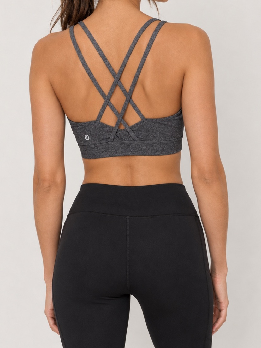 Lululemon Energy Bra Grey Running Yoga Athletic Workout Cross Straps Size 8
